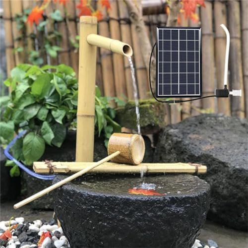 HJDSUDU Fontana Solare in bambù, Fontane Indipendenti da Esterno con Pompa, Pannello Solare da 6 W, Filtro dell'Acqua E Tubo dell'Acqua da 2 M per Prato, Giardino E Cortile,60cm