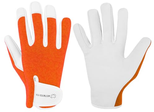 WESTWOOD FOX Arbeitshandschuhe Herren Leder Schnittfeste Handschuhe für Garten Gartenhandschuhe Damen Dornensicher, Gartenhandschuhe Dornenfest Gartenarbeitshandschuhe (Orange, L)