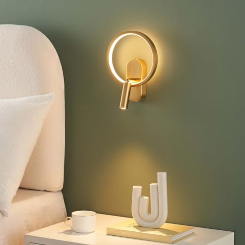 KOSILUM – Wandleuchte in Gold, doppeltes Licht mit zentrierter Leselampe – Lona – Licht warmweiß Beleuchtung Wohnzimmer Schlafzimmer Küche Flur – 1650 lm – integrierte LED – IP20