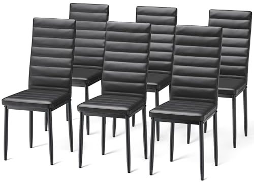 Bealife Set di 6 Sedie da Pranzo, Set di Sedie da Sala da Pranzo per Cucina, Sala da Pranzo, Sedia da Pranzo con Schienale Alto in Ecopelle (Nero - Ecopelle, Set da 6)