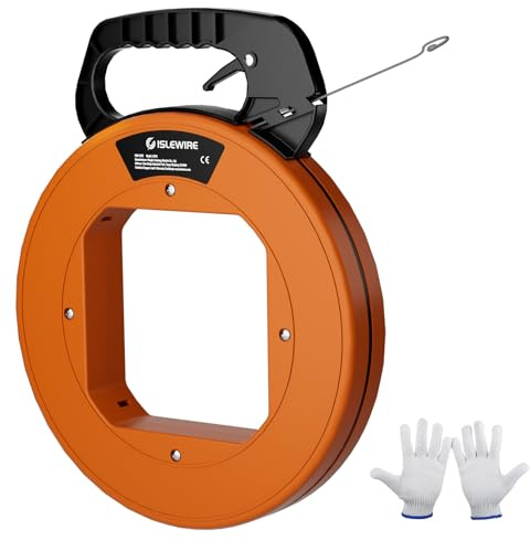 islewire 240 ft Electrical Fish Tape, 1/8-Inch Steel Wire Puller with Formed Hook, Easy-to-Use Cable Puller Tool with Ergonomic Handle & Durable Housing for Walls and Electrical Conduit
