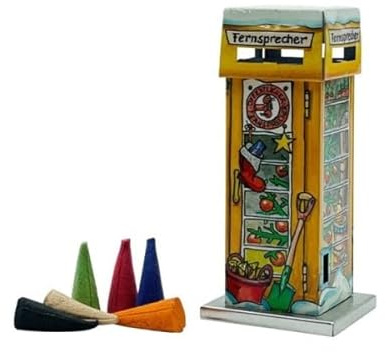KNOX Telefonzellen aus Metall - Motiv: Gewächshaus - Höhe: ca. 11 cm - für Räucherkerzen der Größe M - inklusive 3 Räucherkerzen M als Proben vom Duft Meeresbriese