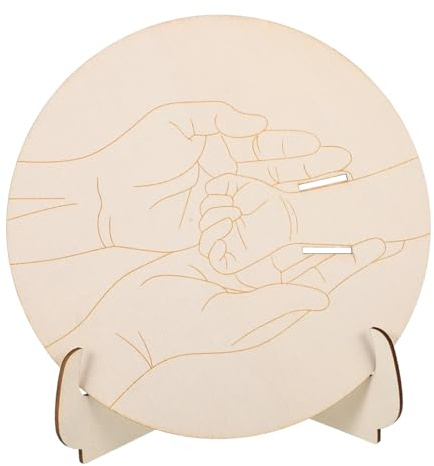 Amosfun Porte-bracelet en Bois Gravé pour -né avec Support Rond Beige, Souvenir Unique pour Fêtes de Naissance et Occasions Spéciales, 1 Set Solide et Décoratif
