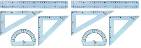 Maped Study - Ensemble incassable 4 pièces avec règle 30 cm, 2 équerres, rapporteur (Lot de 2)