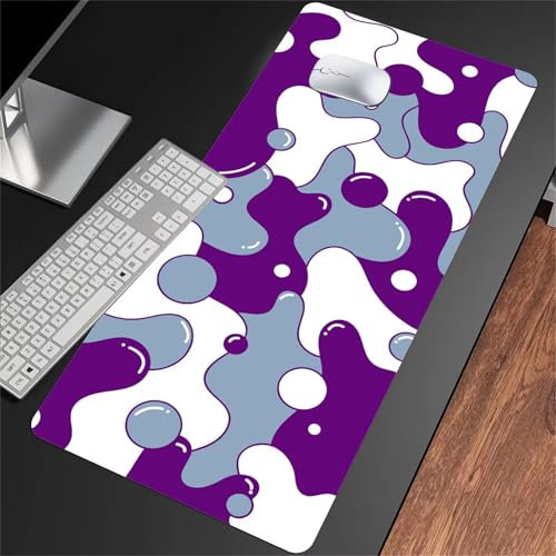 Alfombrilla de Ratón Grande 900x400x3mm – Mouse Pad Gaming XXL - Mejorar la precisión y la Velocidad - Antideslizante Alfombrilla Escritorio - para Ratón y Teclado (Morado Blanco Gris)