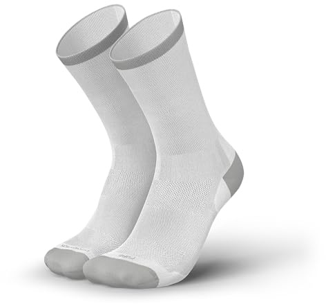 INCYLENCE Paire de chaussettes de vélo de course pour homme - Ultra fines - Compression légère - Respirantes et coutures lisses au niveau des orteils, Blanc., 35-38