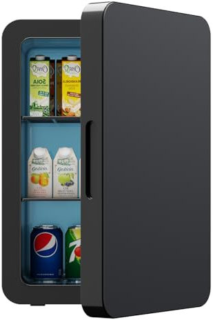 Mini Fridge 22Liter/ 30 Cans, AC+12V DC Cooler & Warmer Portable Mini Fridge for Bedrooms with Adjustable Shelves, Small Fridges for Car, Home Office, Travel, Cosmetics, Drinks (Black)