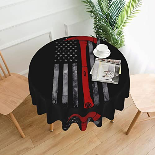 YYHWHJDE Round Decorative Tablecloth 60in Firefighter Axe Red Line Flag Pattern Waterproof, Washable, and Reusable for Dining, Coffee, Picnic, Wedding, Party