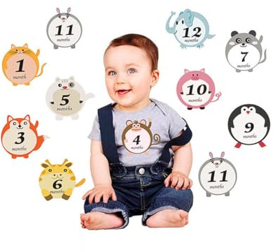 Milisten Pegatinas Mensuales para Ñiño de Pvc, 12 Piezas, Diseño de Animales, Decorativas y Prácticas para Fotos, Adecuado para Fiestas Infantiles