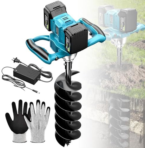 Electric Post Hole Digger 1200W with 2 Batteries, 6 Speeds, 80MM Drill Bit, Forward/Reverse for Garden and Fence Post Digging