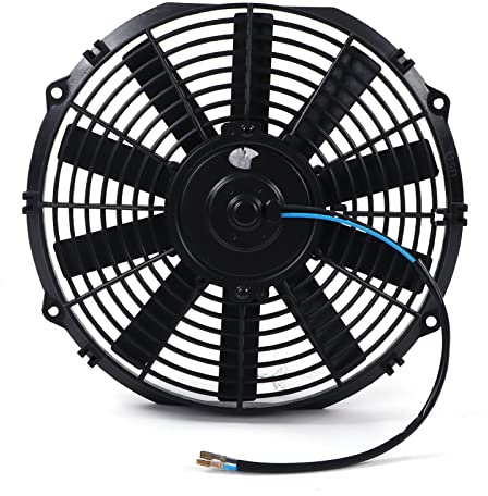HELEVIA 80W 12 Pouces électriques Minces 10 Lames 2100 Tr/Min Universelles pour la Voiture 12V, Ventilateur de Refroidissement par Radiateur avec Moteur Réversible, Idéal pour les