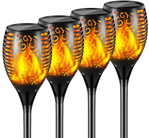 Solar Lights Outdoor 99 LED Higher & Larger Flickering Flame Solar Torch Lights 43 Waterproof Outdoor Lighting Solar Powered Pathway Lights Christmas Decorations for Garden Patio Yard, 4Pack