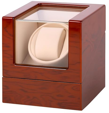 Arachvia Automatic Single Watch Winder Box for Rolex and Other Watches, Wooden Watch Case with Luxury Mahogany Tone Piano Finish, Ultra Quiet Japanese Motor, Premium Watch Box for Men and Women