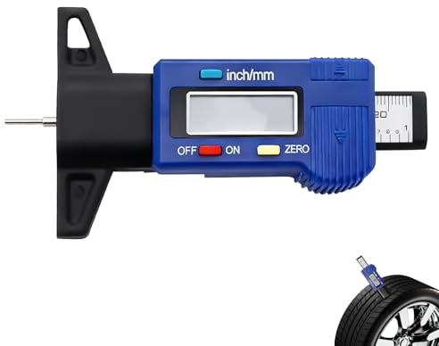 Tyre Tread Depth Gauge, 0–25.4mm/0–1 Inch Digital Tire Tread Depth Gauge, LCD Tyre Depth Measuring Tool for Cars Trucks Vans Motorcycles Electronic Treads Depths Gauges for Workshop Garage(Blue)