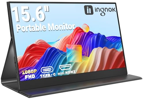 Ingnok Portable Monitor 15.6 FHD Travel Screen with Magnetic Smart Cover | 1920x1080P IPS, Dual USB-C, Mini-HDMI, Speakers, Ultra-Slim Extender Laptop Screen for PC/Mac/PS4/5/Phone/Xboxs, Plug & Play