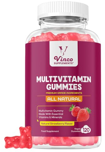 Multivitamin Gummies for Women and Men - 13 Essential Ingredients - 120 Gummies - 2 Month Supply - Natural Strawberry Flavour - Vitamins and Minerals with VIT C, D3, B6, B7, B12 & Zinc