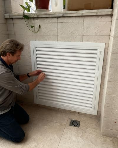 ZIMGOD Sportello Ispezione Ventilato con Persiane Pannello di Accesso per Cartongesso, Sportello di Accesso per Cucina Esterna con Maniglia, Sportello di Servizio in Alluminio(28x47in (70x120cm))
