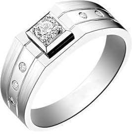 Beydodo Herren Ringe Platin 950 Echtgold, Verlobungsring Matt mit Diamant 0.29ct Siegelring Eheringe Hochzeitsringe Größe 52 (16.6)