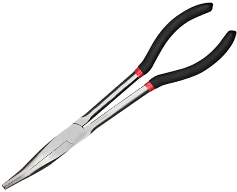 LAKPYN 1 Pezzi Pinza Becchi Lunghi, 280mm Pinza a Becco Lungo Professionale, Manico Lungo Pinze a Becchi Lunghi Curvo a 25 Gradi in Acciaio al Carbonio per Spazi Stretti, Pesca e Gioielli (Nero)