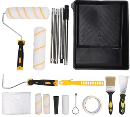 Vroomoto Kit de Rodillo de Pintura Poste Acero Inoxidable Bandeja Cepillo Rodillo 9 Pulgadas y 4 Pulgadas para Pintura Interior del Hogar Herramientas Pared Se Adaptan a (VroomotopZHwrb-11)