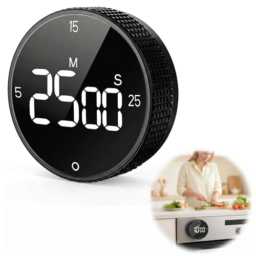 Timer Digital Küchentimer Magnetisch, mit LED-Display, lautem Alarm | für Küche, Lernen, Fitness, Büro, 3 Lautstärkestufen, 3 Voreinstellungen (5/15/25 Min)