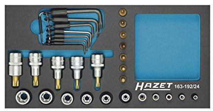 HAZET Steckschlüsseleinsatz-Satz, TORX 163-192/24, Länge 342 mm, Höhe 50 mm | 1/2 Zoll (12,5 mm) Vierkant hohl, 1/4 Zoll (6,3 mm) Vierkant hohl, Abtrieb Außen TORX Profil, Innen TORX Profil, Länge 342 mm