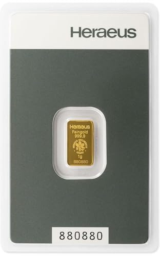 Goldbarren 1g - 1 Gramm Gold - Heraeus - Feingold 999.9 - Prägefrisch - LBMA zertifiziert