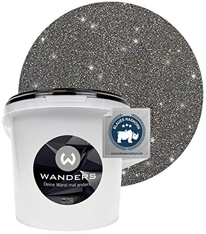 Wanders24 Glimmer-Optik (3 Liter, Silber-Schwarz) Glitzer Wandfarbe - Wandfarbe Glitzer - abwaschbare Wandfarbe - Glitzerfarbe - Made in Germany