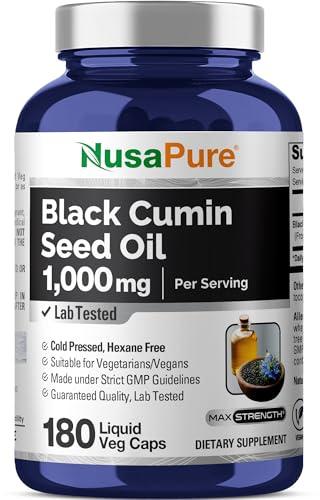 NusaPure Black Seed Oil 1,000 mg per Serving 180 Softgel Capsules (Non-GMO, Vegetarian & Vegan) Cold-Pressed Virgin Nigella Sativa. Hexane Free