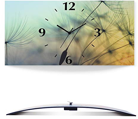 ARTLAND Wanddeko Wanduhr ohne Tickgeräusche Alu Funkuhr 60x30 cm Rechteckig Lautlos Pusteblume Blumen Sonne Natur Design Modern T5XL