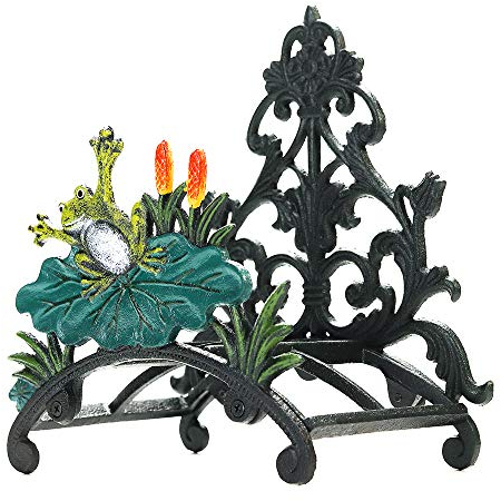 Sungmor Soporte de manguera de jardín hierro fundido – pintado a mano para manguera de agua montado en la pared – Estante de manguera colgante – Mayordomo de almacenamiento de carrete de manguera