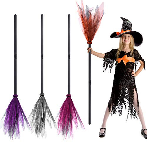 FEPITO 4 Stück Halloween Hexe Besen Böse Hexe Kostüm Zubehör Hexe Dekorationen Besenstiel für Halloween Kostüme Party