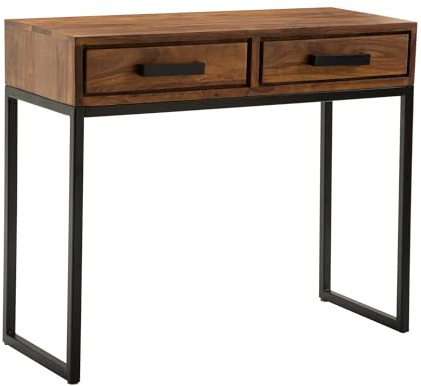 FineBuy Konsolentisch 90x36x76 cm Sheesham Massivholz, Metallbeine