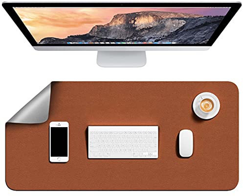 Hsurbtra Desk Pad, 80 x 40 cm Dual Side PU Leather Large Mouse Pad, Desk Protector, Desk Mat for Desktop, Cute Desk Accessories for Office, Desk Supplies for Keyboard and Mouse, Brown & Grey