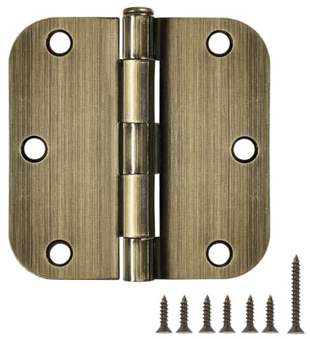 18 Pack Door Hinges Antique Brass 3.5 Inch Interior 3 1/2 Round 5/8 Radius Heavy Duty Metal Hardware Kit 3 ½ 5/8 Radius Flat Hinge for Bifold Doors Decor Master Bedroom Storage Room