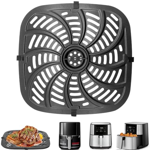 Air Fryer Grill Pan for Chefman TurboFry® Touch Air Fryer, XL 7.5 Litre,Food Grade Non-Stick Air fryer Accessories Replacement Tray Rack Parts Grill Crisper Plate with Rubber Bumpers,Dishwasher Safe