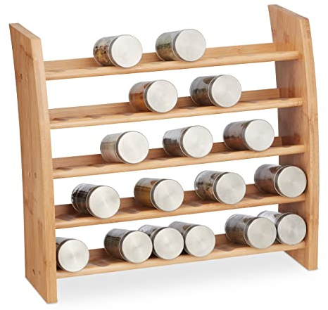 Relaxdays Especiero de Bambú, Estante para Botes de Especias, 5 Niveles, Hierbas Secas, 36x40,5x16 cm, Madera Natural