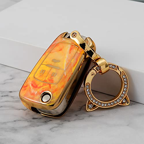 ontto Autoschlüssel Hülle Cover Passt für Chevrolet Cruze Camaro Aveo Opel Vauxhall Adam Astra Insignia Corsa Cascada Klapp Schlüssel Case TPU mit Schlüsselanhänger Schlüssellbox 3 Tasten Gelb