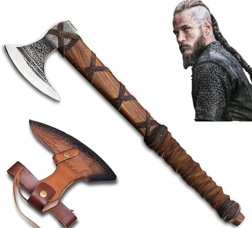 Forest Hunting | 27 and 3.5 lbs Custom Handmade Viking Axe of Ragnar Lothbrok Norsmen- Tomahawk and Forest Hatchet Authentic Viking ax with Sheath Mens Gift. (Ragnar Lothbrok Axe)