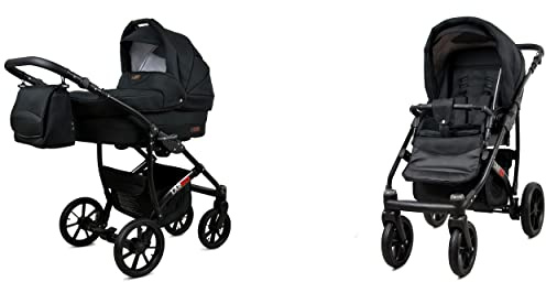 BabyLux Largo 2-in-1 Baby Kinderwagen Tief und Kinderwagen mit Zubehör Verstellbar und faltbar Aluminiumkonstruktion Wasserdicht Nicht abnehmbare Räder Brown Cream Black Frame
