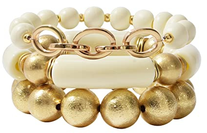 LALAPPLE Gold Plated Beaded Acrylic Bamboo Tube Bangle Bracelets for Women, Colorful Chunky Curved Tube With Gold Plated Pieces Beads Stretch Bracelet Friendship Summer Beach Jewelry