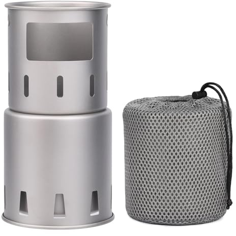 Lixada Camping Stove Titanium Backpacking Wood Burning Stove Portable Folding Camping Wood Stove Lightweight Mini Camp Stove for Outdoor Camping Trekking Hiking Backpacking Picnic BBQ