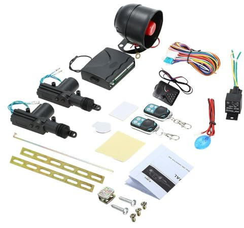 Shkalacar NEW Car Alarm System with 2 Door Remote Central Locking Kit Shock Sensor Immobiliser, Security Antitheft Alarm Systems with Keyless Entry
