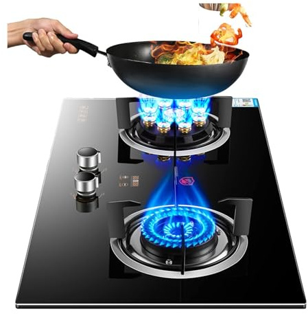Portátil Estufa Gas - Vidrio Templado Estufas, Estufa De Gas De Dos Fuegos Con Recordatorio Anti-escaldaduras, Estufa De Llama Ajustable, Cocina Fácil De Limpiar Estufa De GLP/gas Natural ( Size : NG