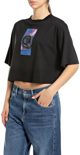 replay cropped T-shirt för kvinnor, 098 svart, XL