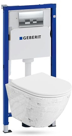 Lavita Duofix Basic Vorwandelement + Wand Tiefspül WC Sofi Slim Paper Spülrandlos + WC Sitz + Bedienplatte Delta 25 Verchromt Knopf Komplettset Unterputz Spülkasten Toilette Komplett Sett WC