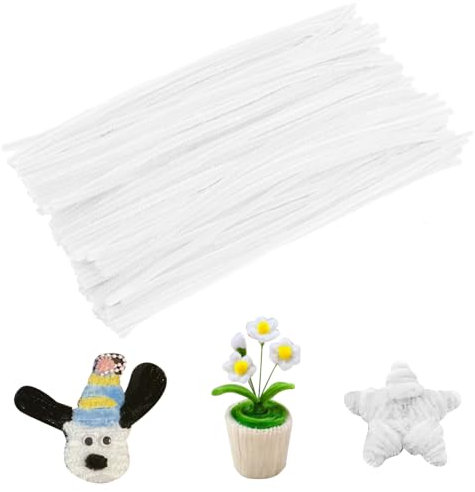Jodimitty 100 Stück Pfeifenreiniger Pfeifenputzer zum Basteln 30cm x 6mm Flexible Pfeifenputzer Plüsch Pipe Cleaner Bastelmaterial für Kunst Handwerks DIY Projekte (24 - Weiß)