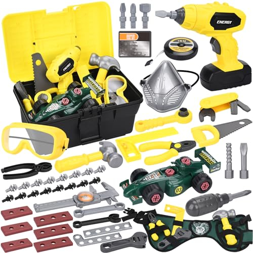 UCAMP Outils Enfant 83 Pièces Boîte à Outils Enfant avec Perceuse Électrique,Etablie Bricolage Enfants,Malette Outils,Travail Jouet Cadeau Jeu Éducatif pour Enfants 3 Ans+