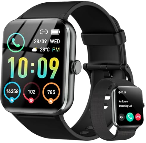 IOWODO Smartwatch,Orologio Fitness per Donna Uomo,1.85'' HD Smart Watch con Risposta Chiamate,100+ Attività Sportive,Monitor Sonno e Cardiofrequenzimetro,Contapassi e Cronometro con Android e iOS