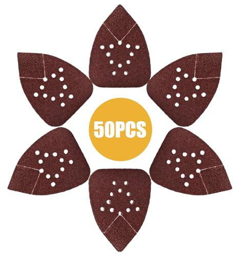 50 unidades de papel de lija triangular, 40 granos, 12 agujeros, almohadillas de lijado con, papel de lija delta, hojas de lija para lijadora triangular, 135 x 95 mm